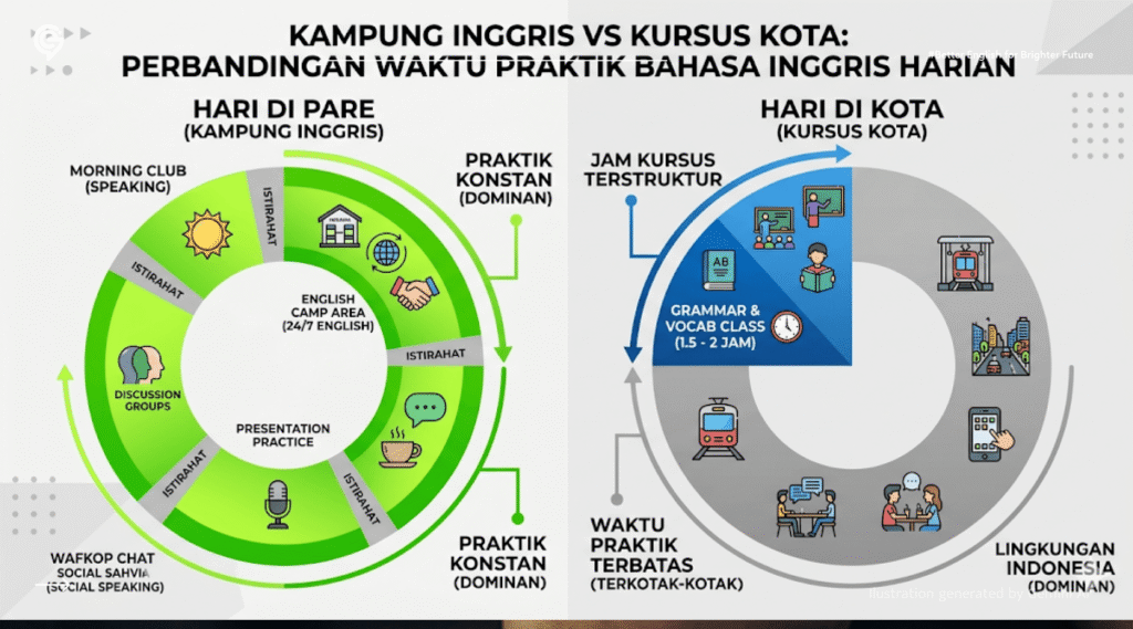 ilustrasi Kampung Inggris vs Kursus Kota